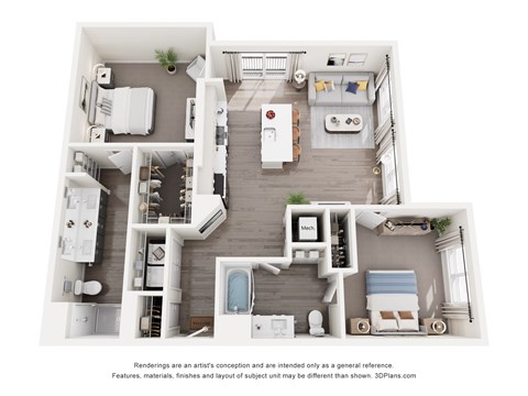 Floor plan for 2 beds, 2 baths, 1187 sqft